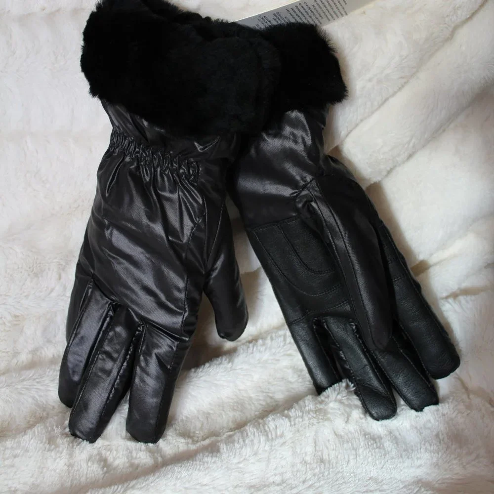 NWT UGG‎ WOMEN'S SHEARLING TRIMMED GLOVES BLACK